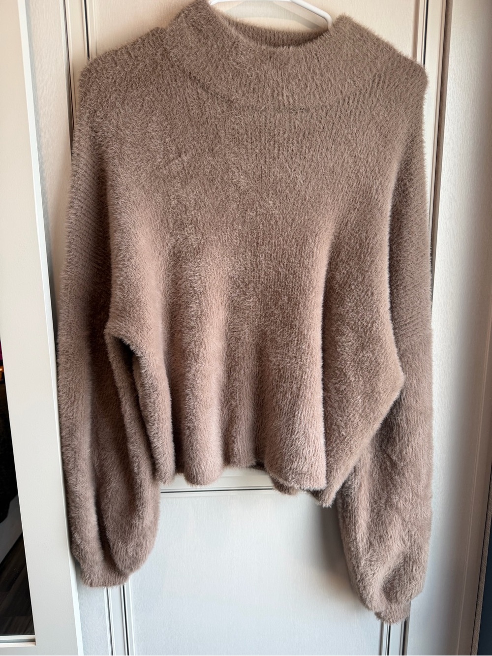 Plush Cowl-Neck Sweater - Taupe